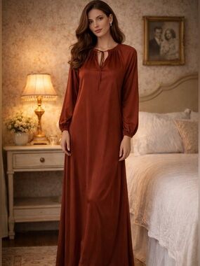 Vintage 70s Vassarette Womens’s Rust Nylon Size 11 Made USA nightgown